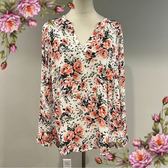 Torrid Floral long sleeve loose fit V-Neck Blouse size large - Picture 1 of 13